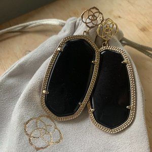 Danielle Gold Drop Earrings in Black Opaque Glass